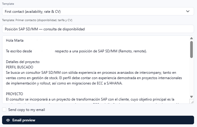 Redacción de email con plantilla Talenkai