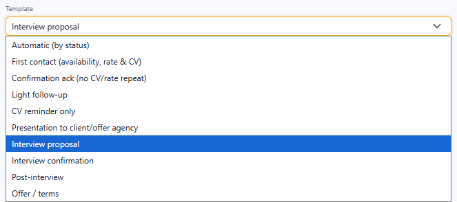 Plantillas de email por fase del pipeline